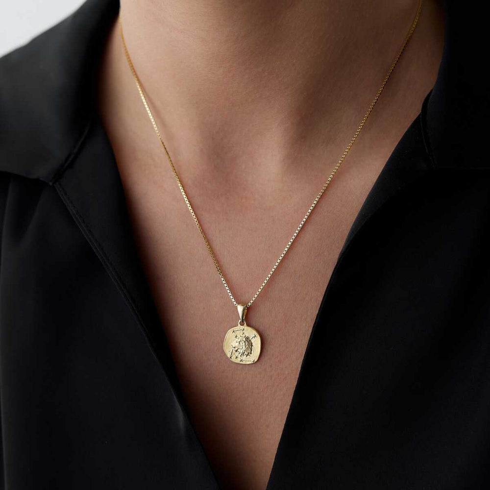 14k Gold Leo Zodiac Necklace - Solid 14k Gold Necklace