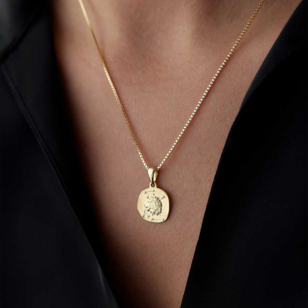 14k Gold Leo Zodiac Necklace - Solid 14k Gold Necklace