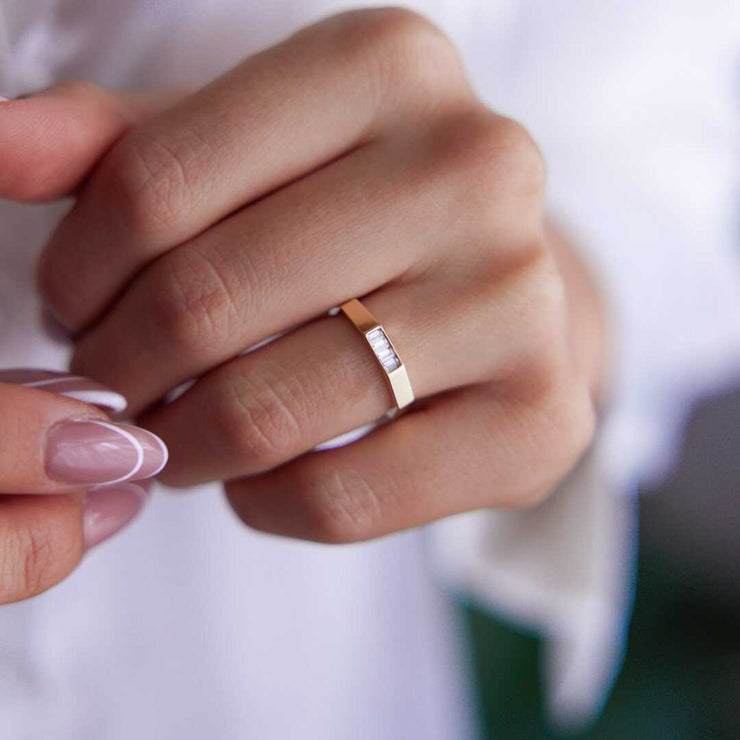 Baguette  Geometrical Ring - Solid 14k Gold Ring