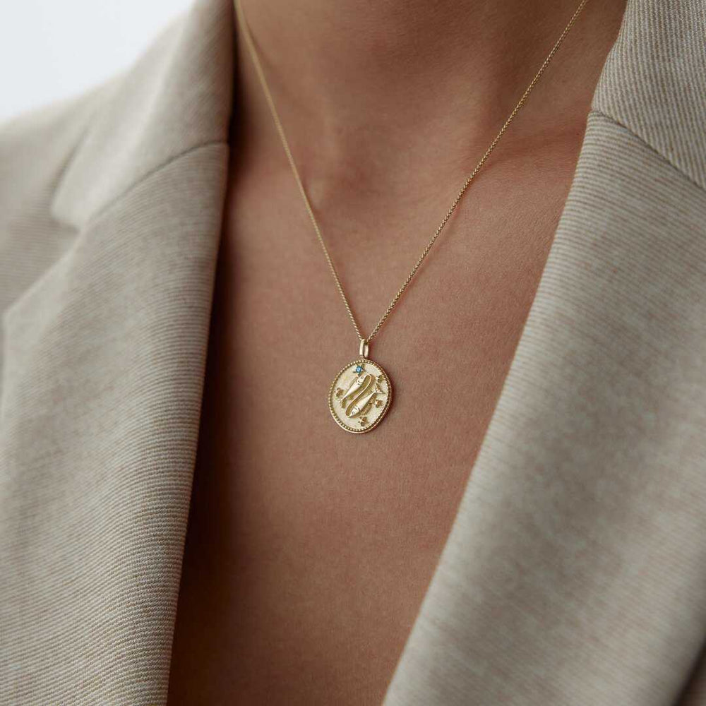 14k Gold Pisces Necklace - Solid 14k Gold Necklace