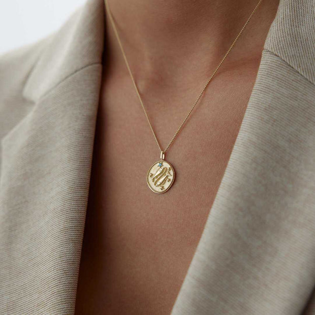 14k Gold Pisces Necklace - Solid 14k Gold Necklace