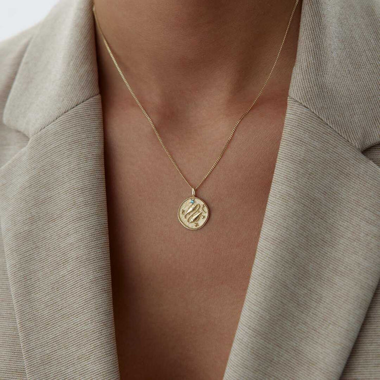 14k Gold Pisces Necklace - Solid 14k Gold Necklace