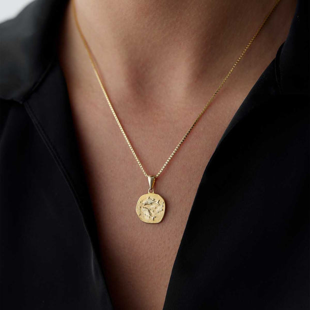 14k Gold Pisces Necklace - Solid 14k Gold Necklace
