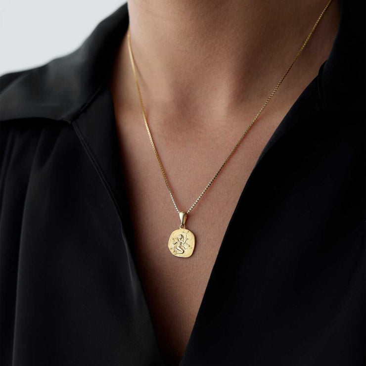 14k Gold Virgo Zodiac Necklace - Solid 14k Gold Necklace