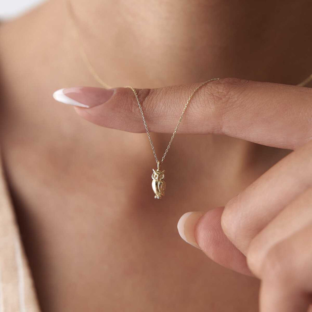 14k Gold 14k Solid Gold Owl Pendant Necklace - Solid 14k Gold Necklace