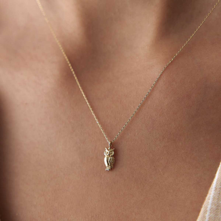 14k Gold 14k Solid Gold Owl Pendant Necklace - Solid 14k Gold Necklace