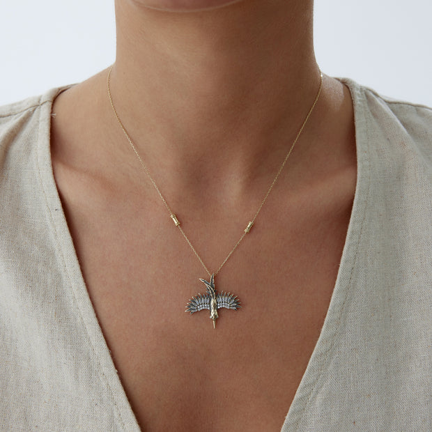 14k Gold Black Phoenix Necklace - Solid 14k Gold Necklace