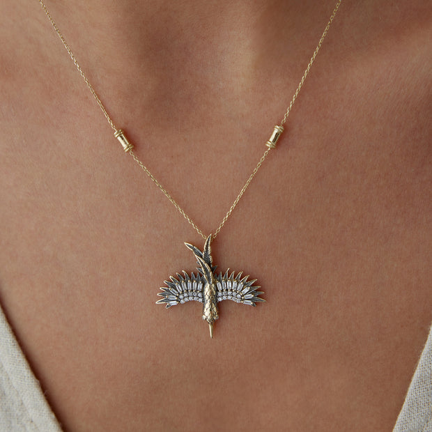 14k Gold Black Phoenix Necklace - Solid 14k Gold Necklace