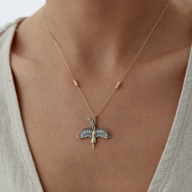 14k Gold Black Phoenix Necklace - Solid 14k Gold Necklace