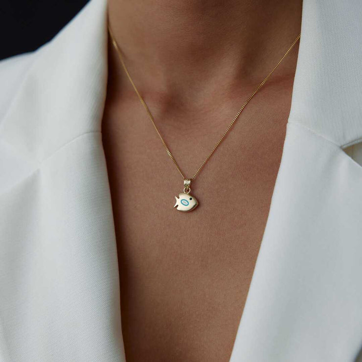 14k Gold Gold Fish Necklace - Solid 14k Gold Necklace