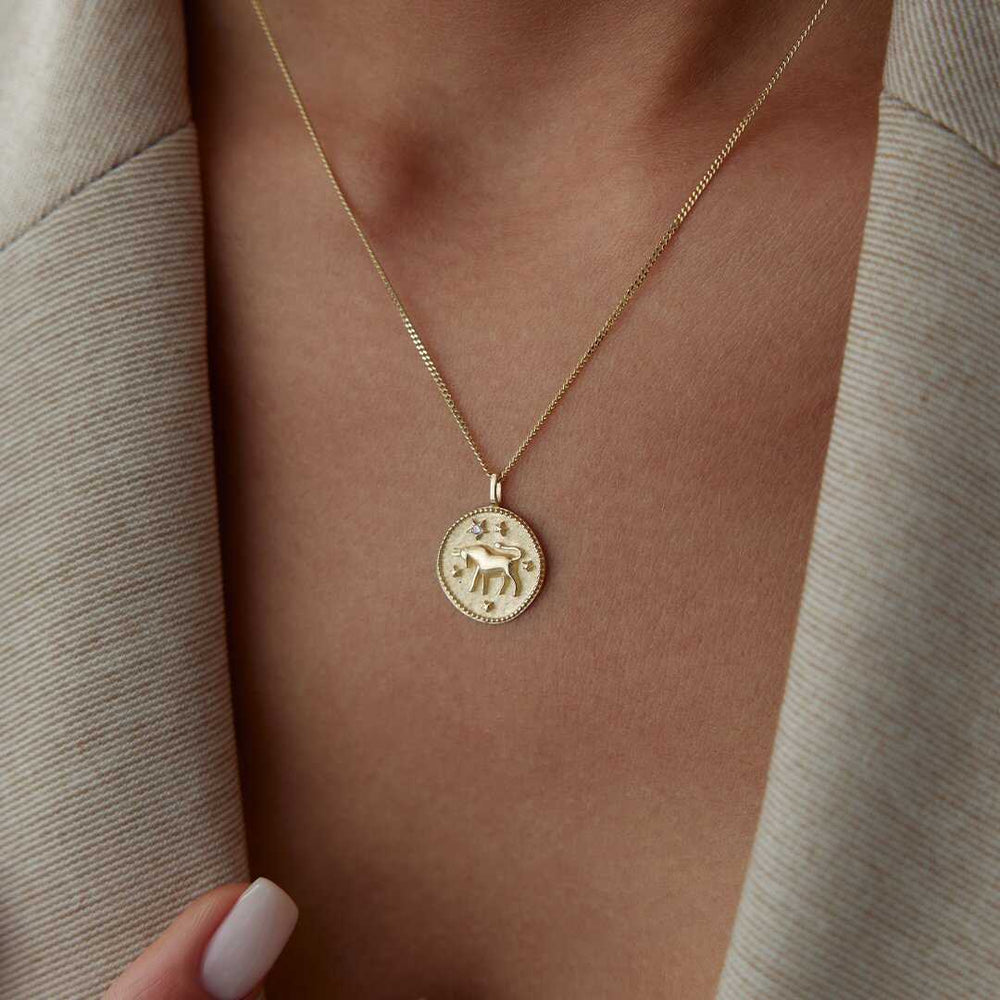 14k Gold Taurus Necklace - Solid 14k Gold Necklace