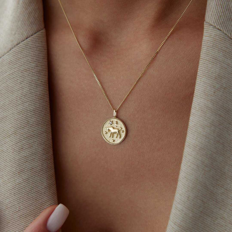 14k Gold Taurus Necklace - Solid 14k Gold Necklace