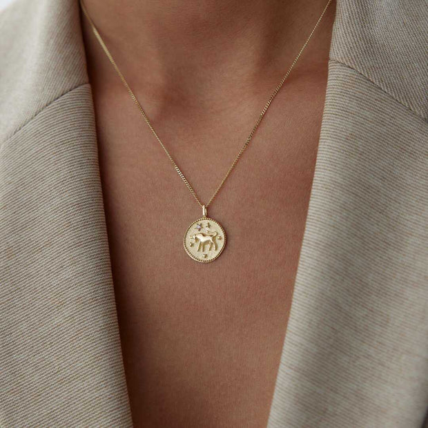 14k Gold Taurus Necklace - Solid 14k Gold Necklace
