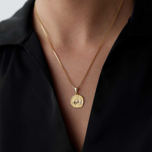 14k Gold Taurus Necklace - Solid 14k Gold Necklace