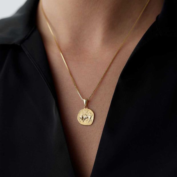 14k Gold Taurus Necklace - Solid 14k Gold Necklace