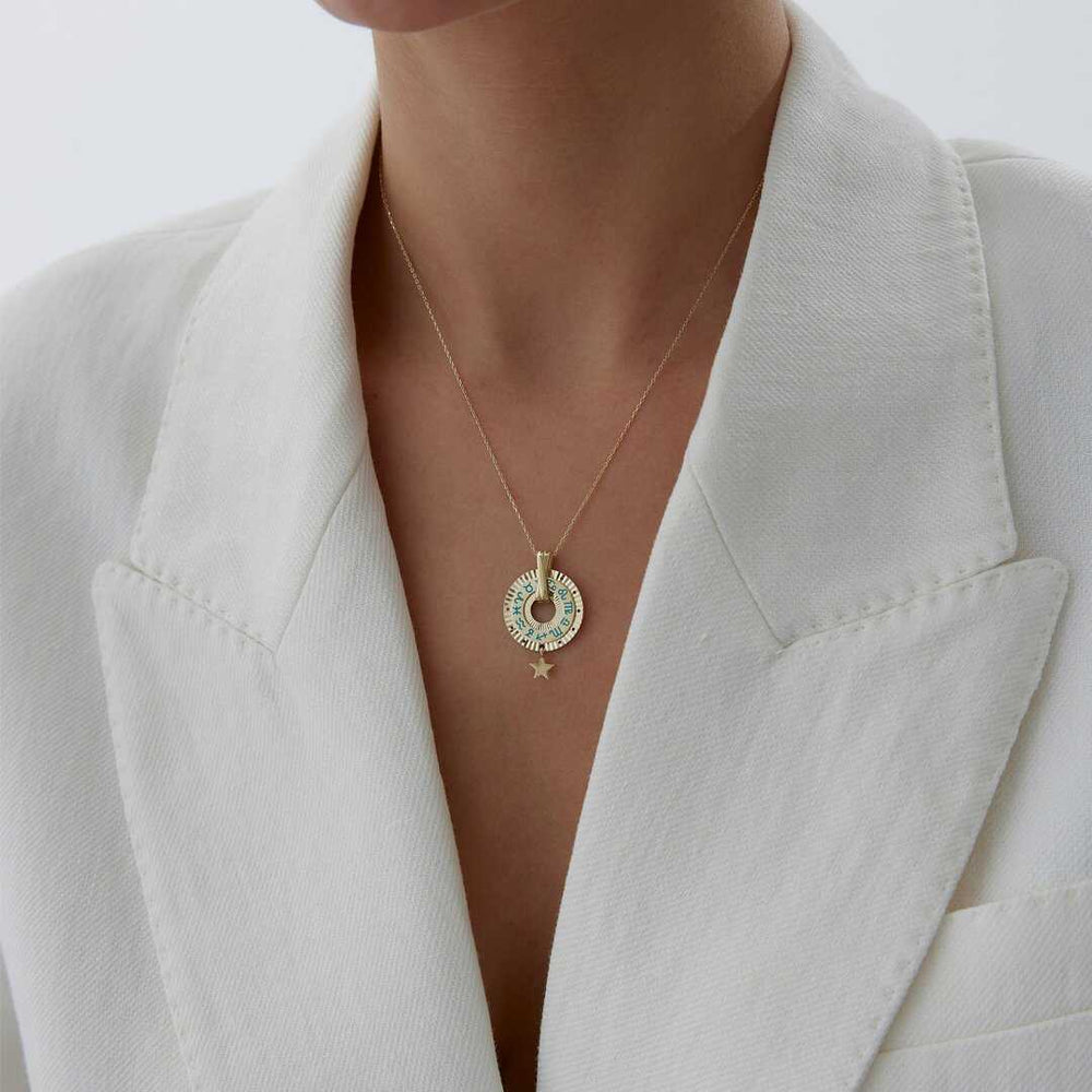 14k Gold Zodiac Wheel Necklace - Solid 14k Gold Necklace