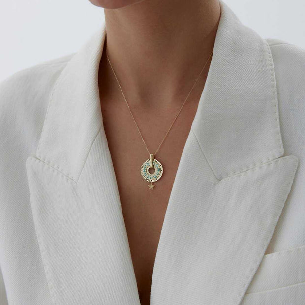 14k Gold Zodiac Wheel Necklace - Solid 14k Gold Necklace