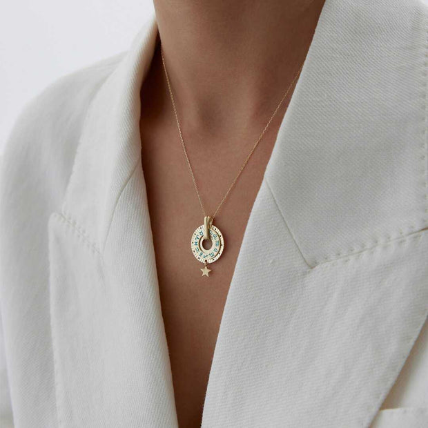 14k Gold Zodiac Wheel Necklace - Solid 14k Gold Necklace