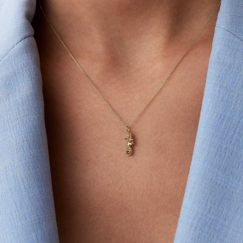 14k Gold Seahorse Necklace - Solid 14k Gold Necklace