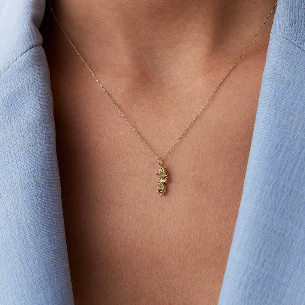 14k Gold Seahorse Necklace - Solid 14k Gold Necklace