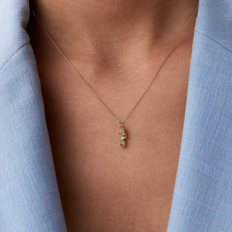14k Gold Seahorse Necklace - Solid 14k Gold Necklace