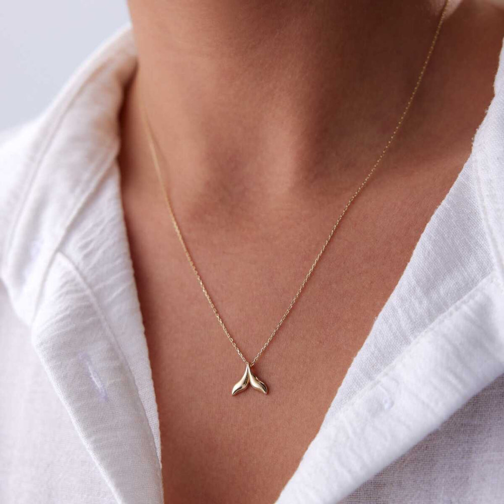 14k Gold Fish Tail Necklace - Solid 14k Gold Necklace