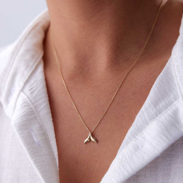 14k Gold Fish Tail Necklace - Solid 14k Gold Necklace