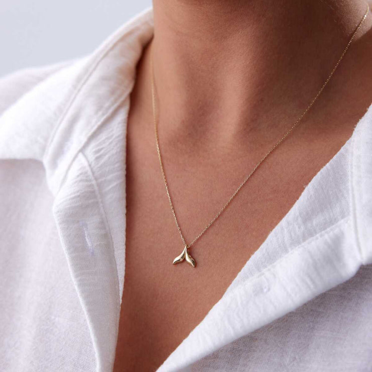 14k Gold Fish Tail Necklace - Solid 14k Gold Necklace