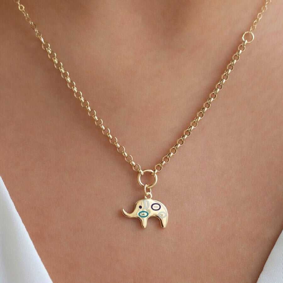 14k Gold Elephant Talisman Necklace - Solid 14k Gold Necklace