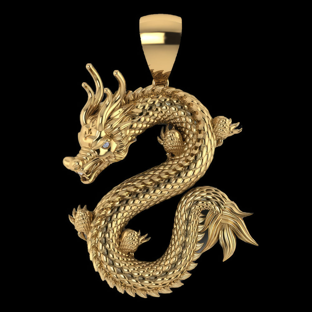 Dragon Pendant in Sterling Silver and Solid Gold