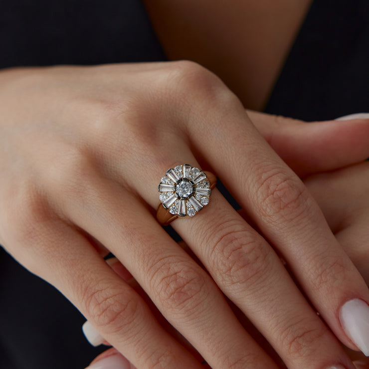 Ebon Flower Ring in solid 14k gold