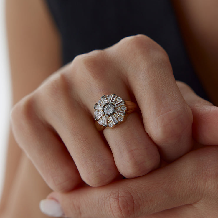Ebon Flower Ring in solid 14k gold