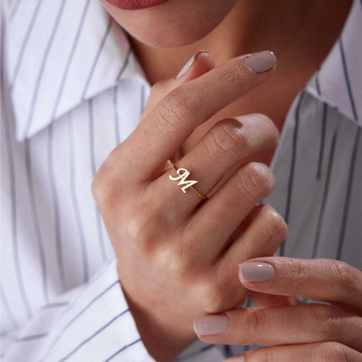 Cursive Letter Ring - Solid 14k Gold Ring