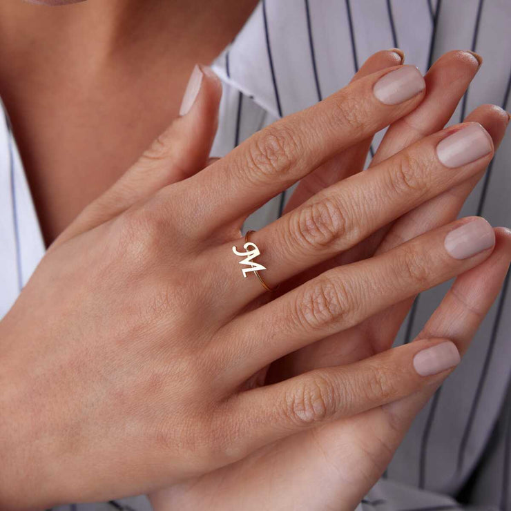 Cursive Letter Ring - Solid 14k Gold Ring