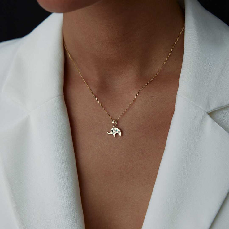 14k Gold Elephant Necklace with Evil Eye - Solid 14k Gold Necklace