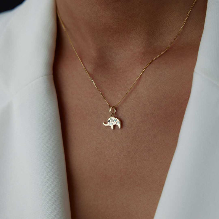 14k Gold Elephant Necklace with Evil Eye - Solid 14k Gold Necklace