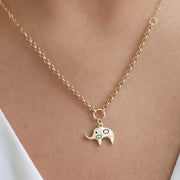 14k Gold Elephant Evil Eye Necklace - Solid 14k Gold Necklace