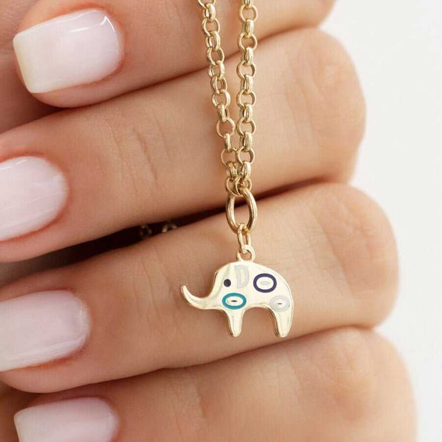 14k Gold Elephant Evil Eye Necklace - Solid 14k Gold Necklace