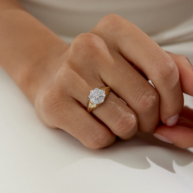 Flower Baguette Ring - Solid 14k Gold Ring