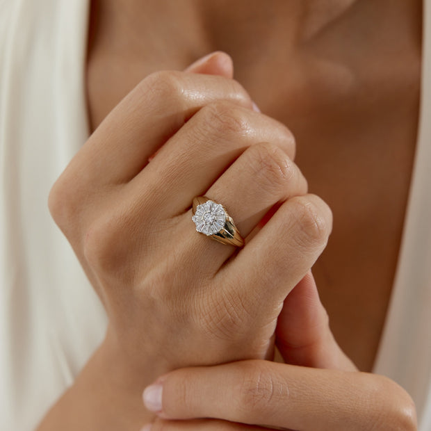 Flower Baguette Ring - Solid 14k Gold Ring