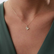 14k Gold Gold Butterfly Necklace with Pave CZ - Solid 14k Gold Necklace