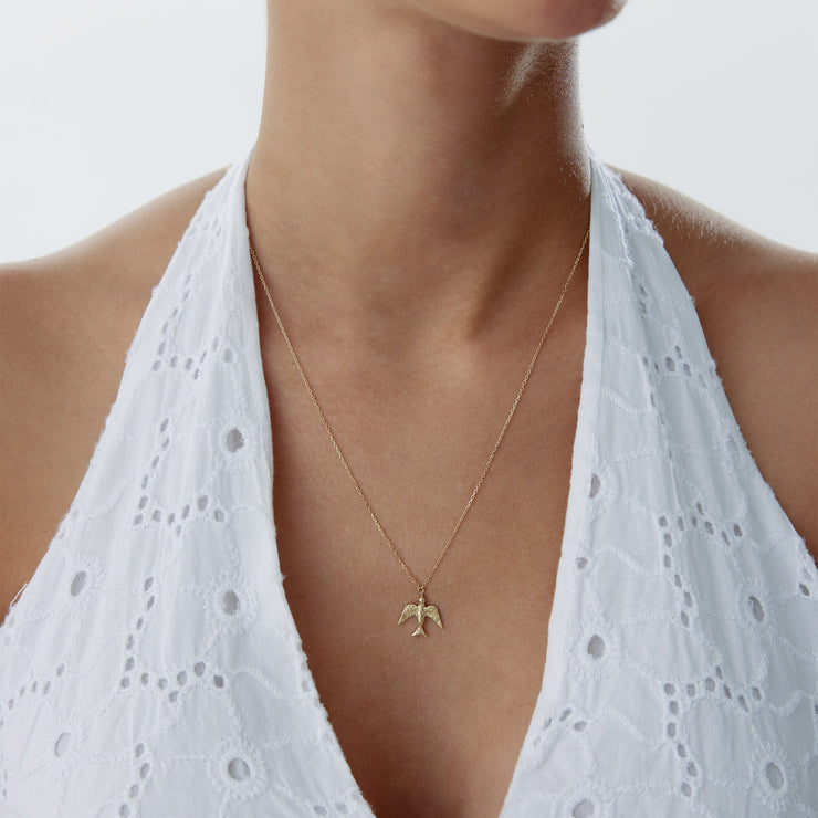 14k Gold Bird Necklace - Solid 14k Gold Necklace