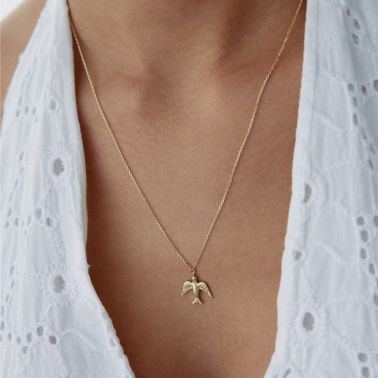 14k Gold Bird Necklace - Solid 14k Gold Necklace