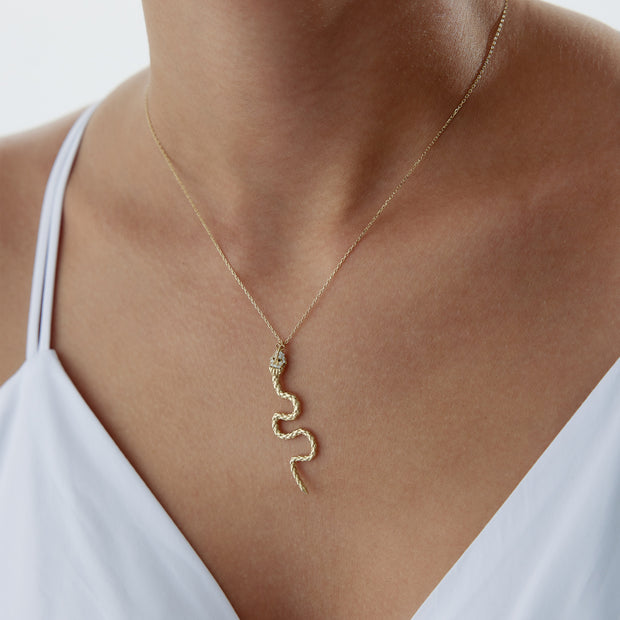 14k Gold Large Snake Necklace - Solid 14k Gold Necklace