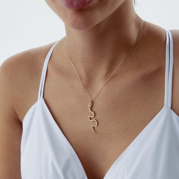 14k Gold Large Snake Necklace - Solid 14k Gold Necklace