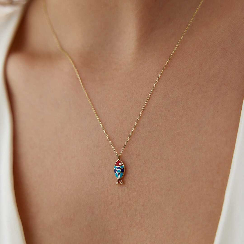 14k Gold 14k Gold Fish Pendant Necklace - Solid 14k Gold Necklace