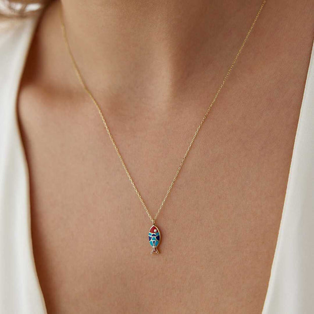 14k Gold 14k Gold Fish Pendant Necklace - Solid 14k Gold Necklace