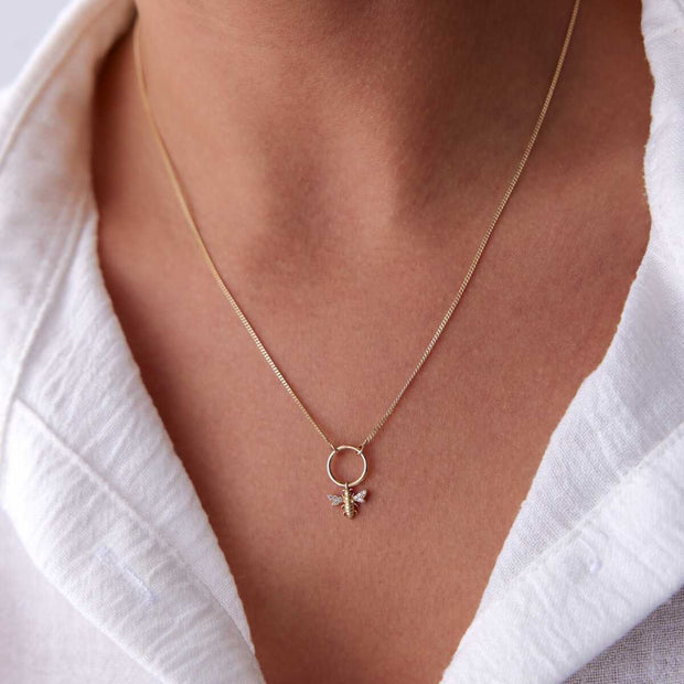 14k Gold 14k Solid Gold Bee Necklace - Solid 14k Gold Necklace