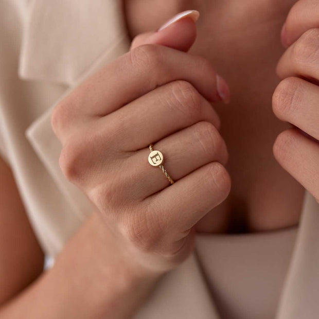 Braided Initial Lizzy Ring - Solid 14k Gold Ring
