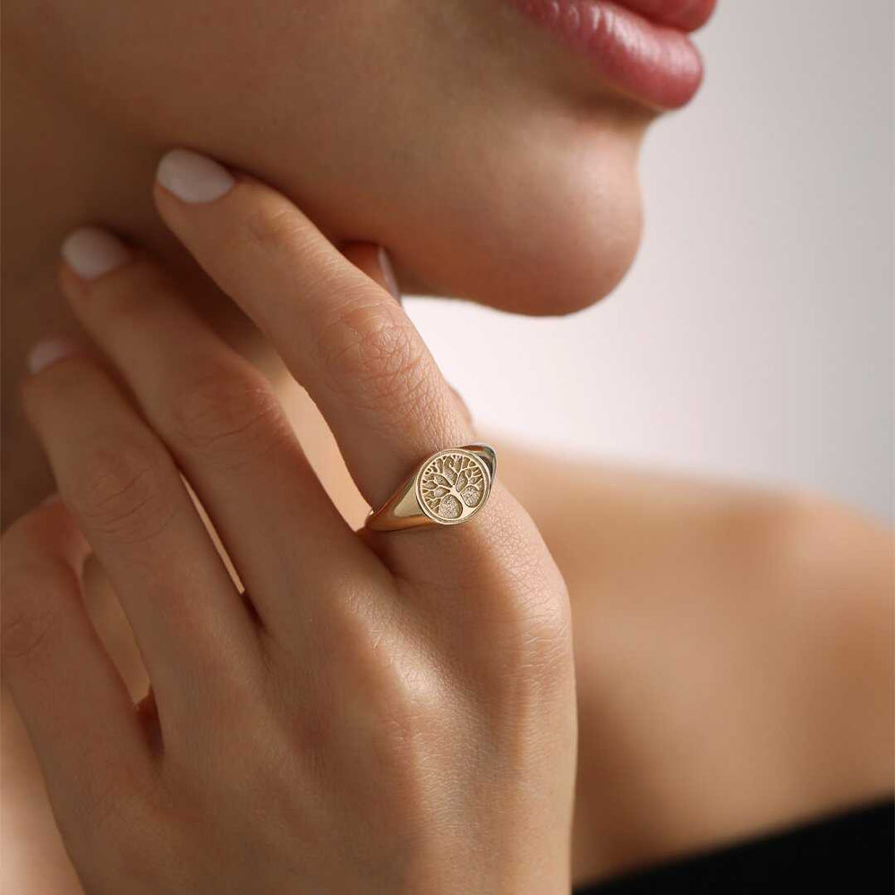 Tree Of Life Signet Ring - Solid 14k Gold Ring